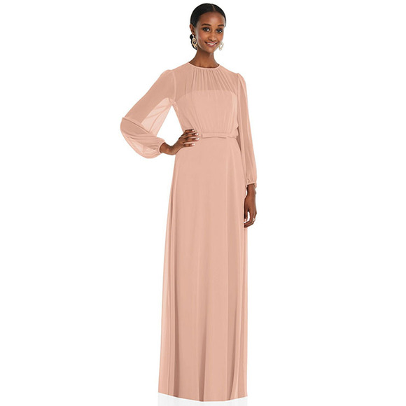 DESSY COLLECTION 3098 Strapless Chiffon Maxi Dress Pink Size 8 Sleeve Overlay - Picture 1 of 13